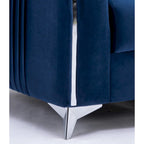 Poltrona d'accento in velluto blu con gambe con bordo cromato
