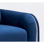 Poltrona d'accento in velluto blu con gambe con bordo cromato