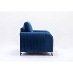 Poltrona d'accento in velluto blu con gambe con bordo cromato