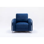 Poltrona d'accento in velluto blu con gambe con bordo cromato