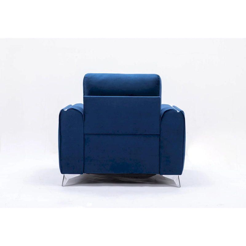 Poltrona d'accento in velluto blu con gambe con bordo cromato