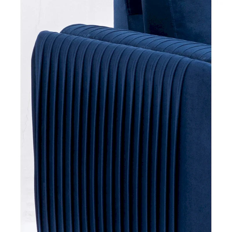 Poltrona d'accento in velluto blu con gambe con bordo cromato