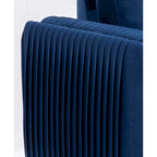 Poltrona d'accento in velluto blu con gambe con bordo cromato