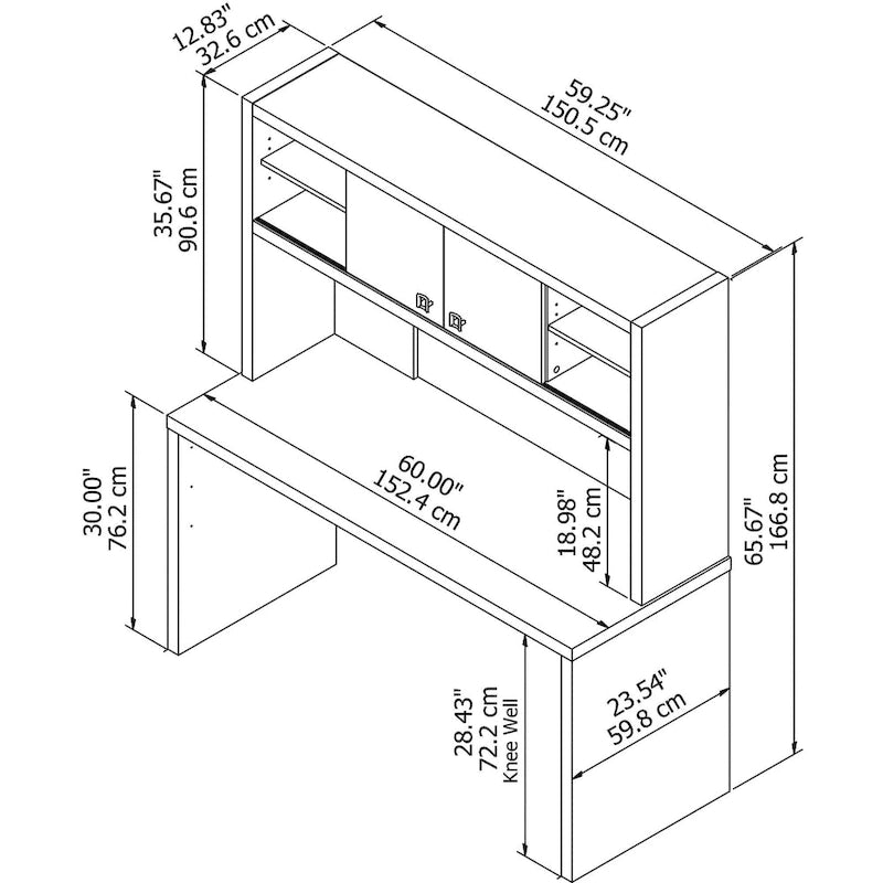 Scrivania a Credenza 60W con Libreria Superiore