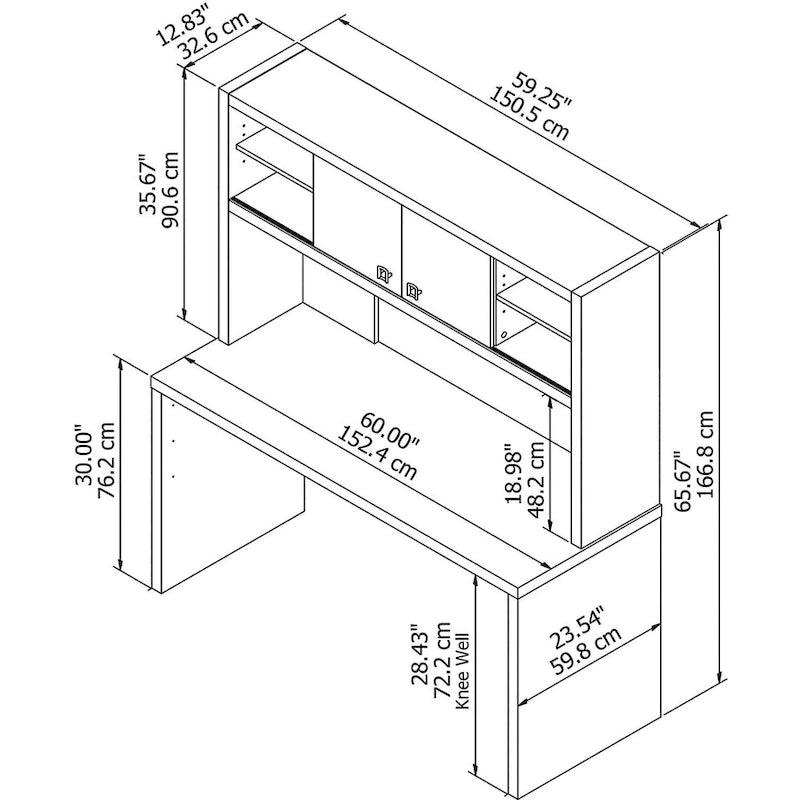 Scrivania a Credenza 60W con Libreria Superiore