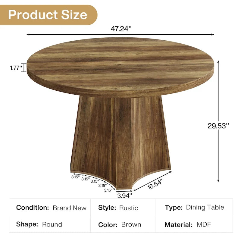Tavolo da pranzo rotondo da 119 cm per 4-6 persone