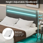 Struttura letto a piattaforma flottante Full/Queen con rivestimento in velluto e testiera trapuntata a canali