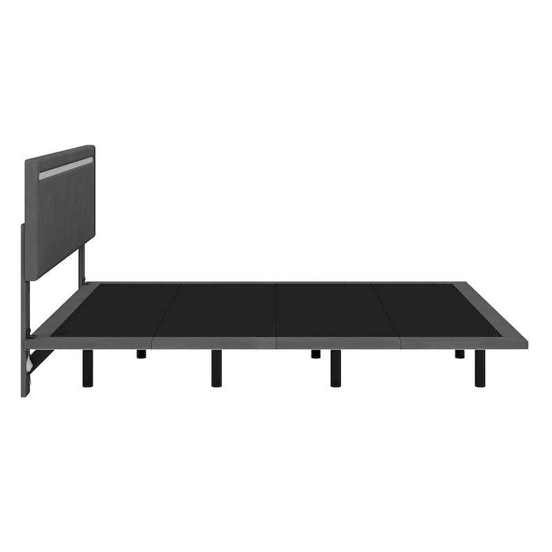 Struttura letto a piattaforma flottante Full/Queen con rivestimento in velluto e testiera trapuntata a canali