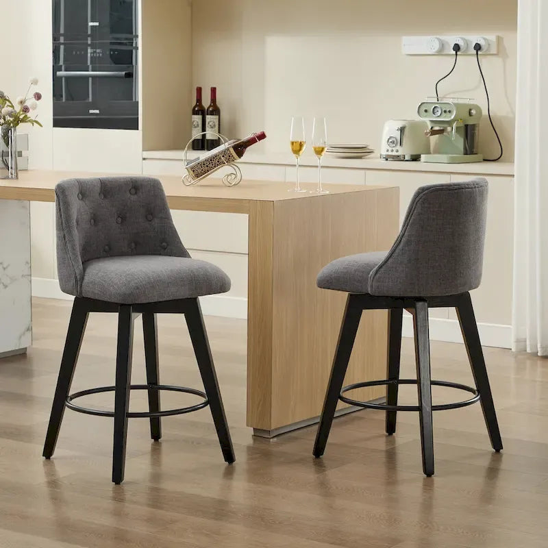 Sgabello da Bar Girevole con Rivestimento in Lino e Struttura in Legno Massello, Set da 2