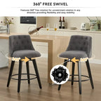 Sgabello da Bar Girevole con Rivestimento in Lino e Struttura in Legno Massello, Set da 2