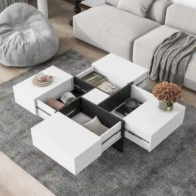 Tavolino Quadrato con Scomparti Nascosti - 80 x 80 x 35 cm