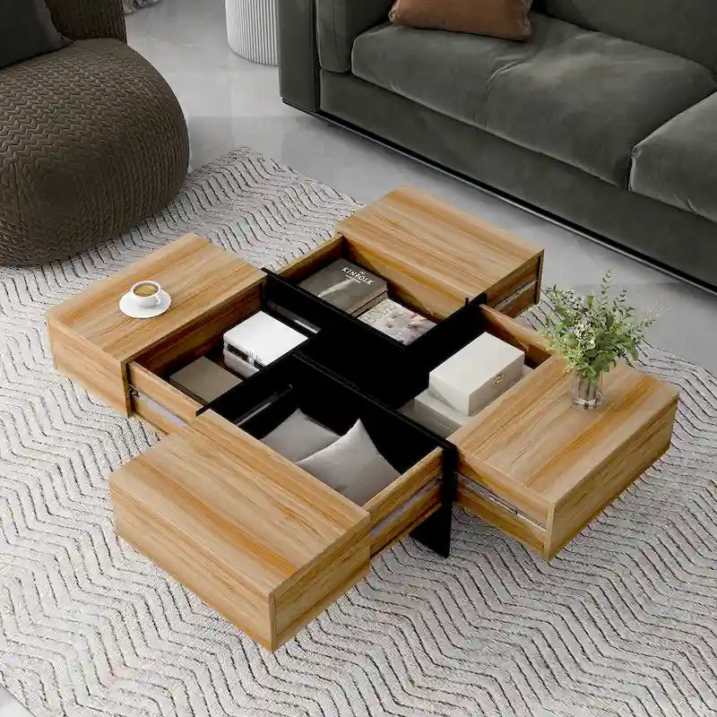 Tavolino Quadrato con Scomparti Nascosti - 80 x 80 x 35 cm