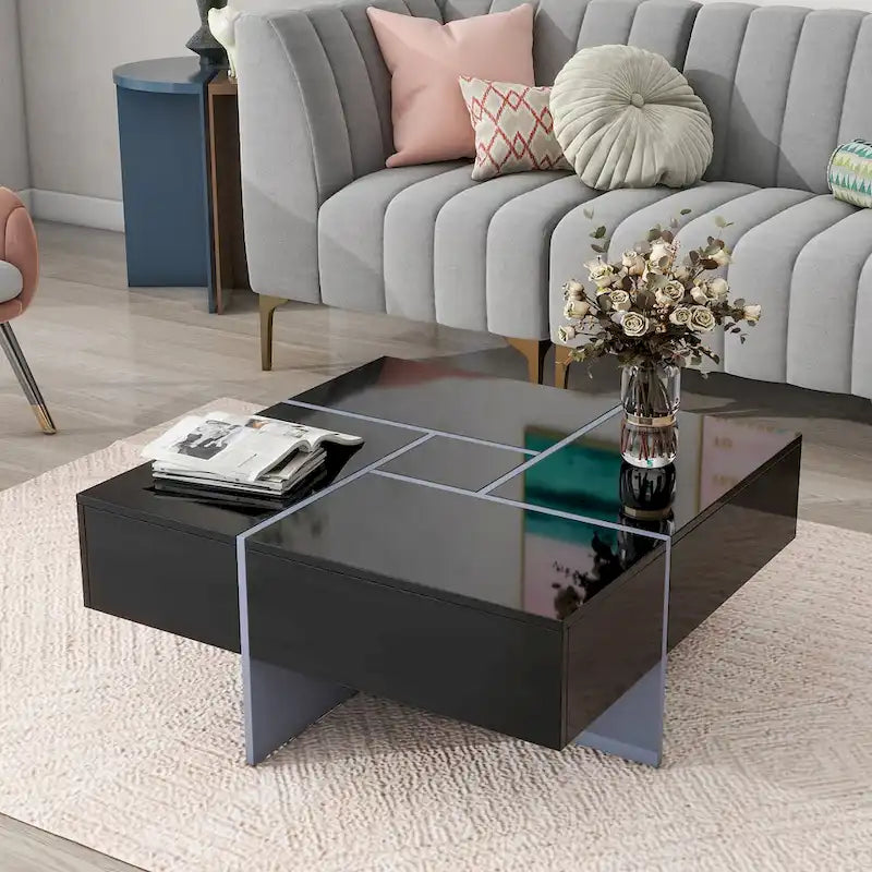 Tavolino Quadrato con Scomparti Nascosti - 80 x 80 x 35 cm