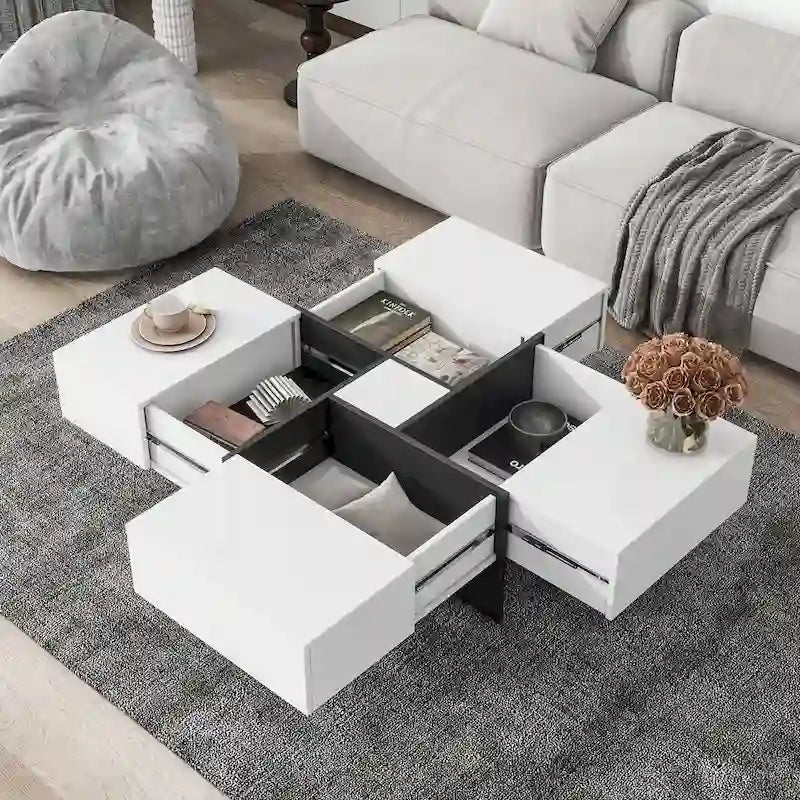 Tavolino Quadrato con Scomparti Nascosti - 80 x 80 x 35 cm