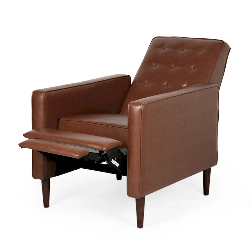 Poltrona reclinabile capitonné in similpelle stile Mid-Century