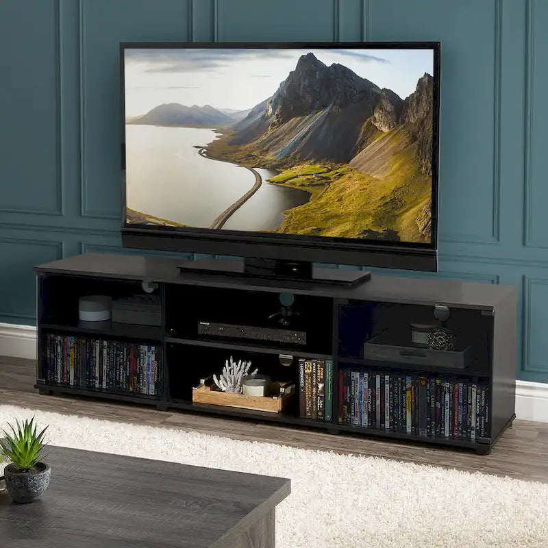 Mobile TV nero con ante in vetro per TV fino a 85 pollici