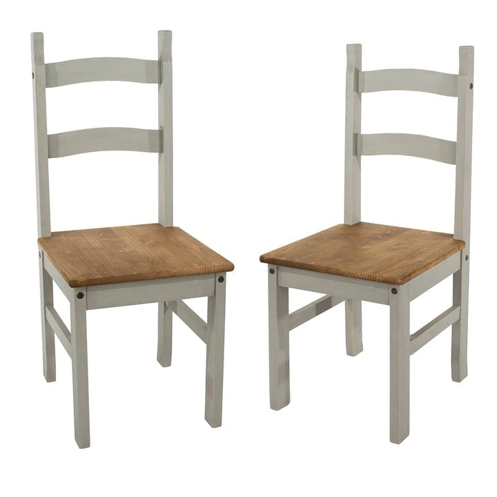 Sedie da pranzo in legno massello di pino set da 2 - Stile rustico