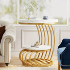 2 Tiers Faux Marble Side Table with Storage Shelf