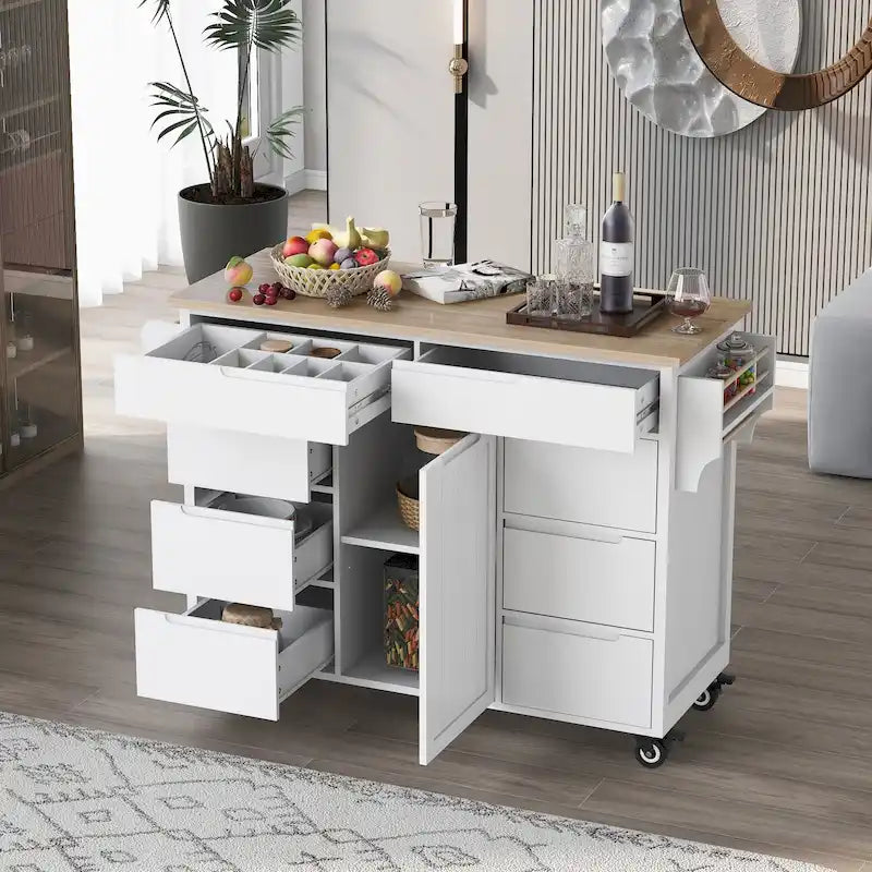 Carrello da Cucina con Piano in Legno e Ruote Bloccabili