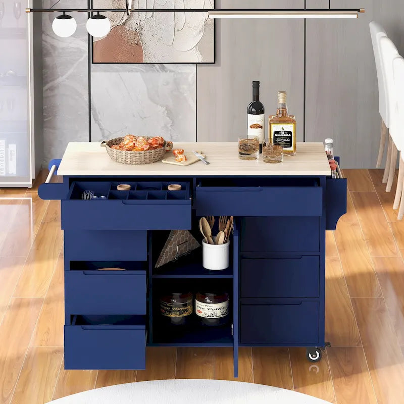 Carrello da Cucina con Piano in Legno e Ruote Bloccabili