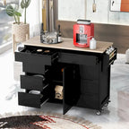Carrello da Cucina con Piano in Legno e Ruote Bloccabili