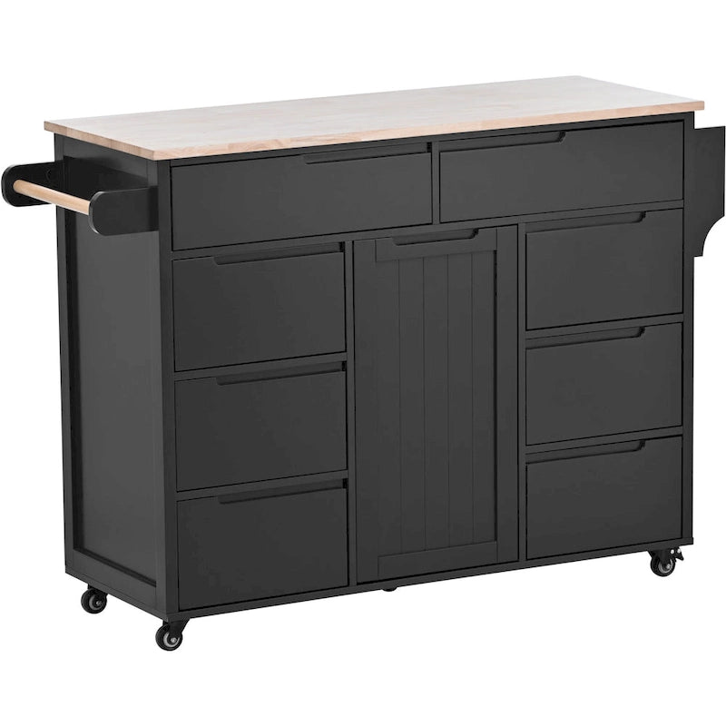 Carrello da Cucina con Piano in Legno e Ruote Bloccabili