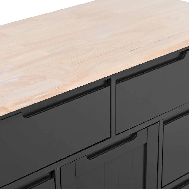Carrello da Cucina con Piano in Legno e Ruote Bloccabili