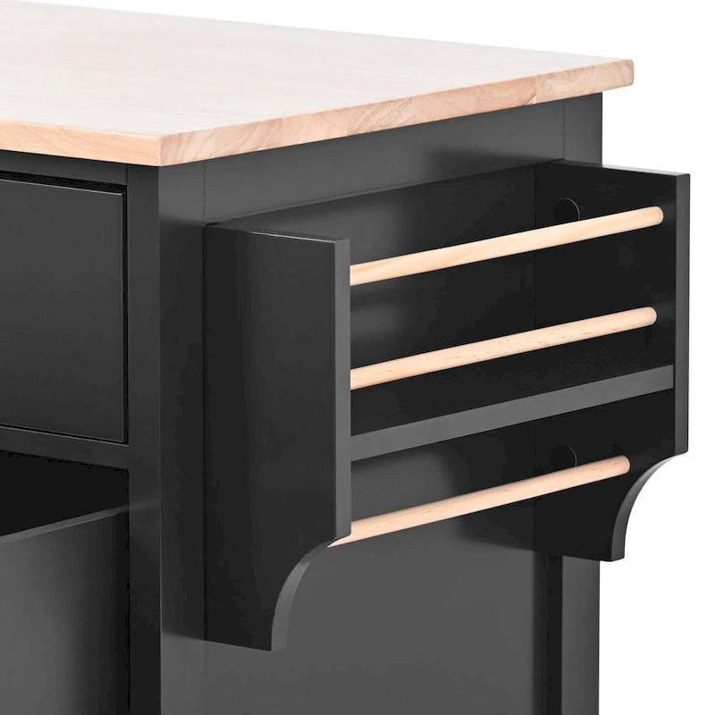 Carrello da Cucina con Piano in Legno e Ruote Bloccabili