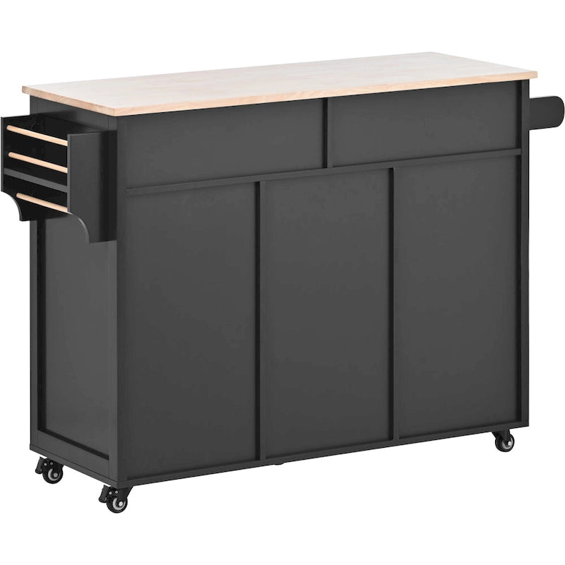 Carrello da Cucina con Piano in Legno e Ruote Bloccabili