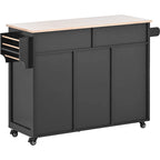 Carrello da Cucina con Piano in Legno e Ruote Bloccabili