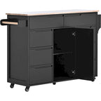 Carrello da Cucina con Piano in Legno e Ruote Bloccabili