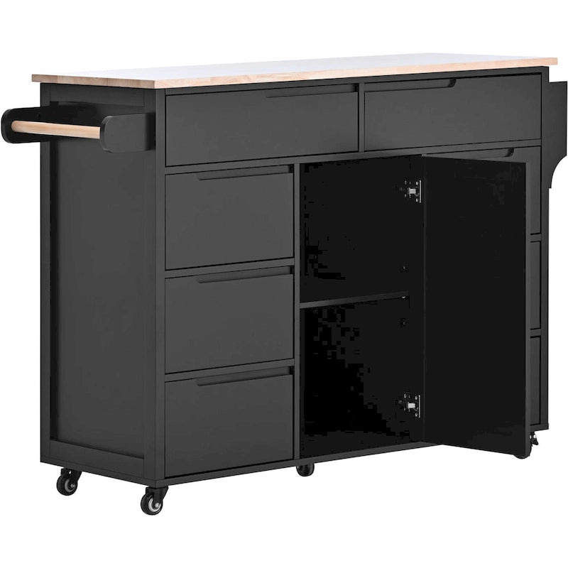 Carrello da Cucina con Piano in Legno e Ruote Bloccabili