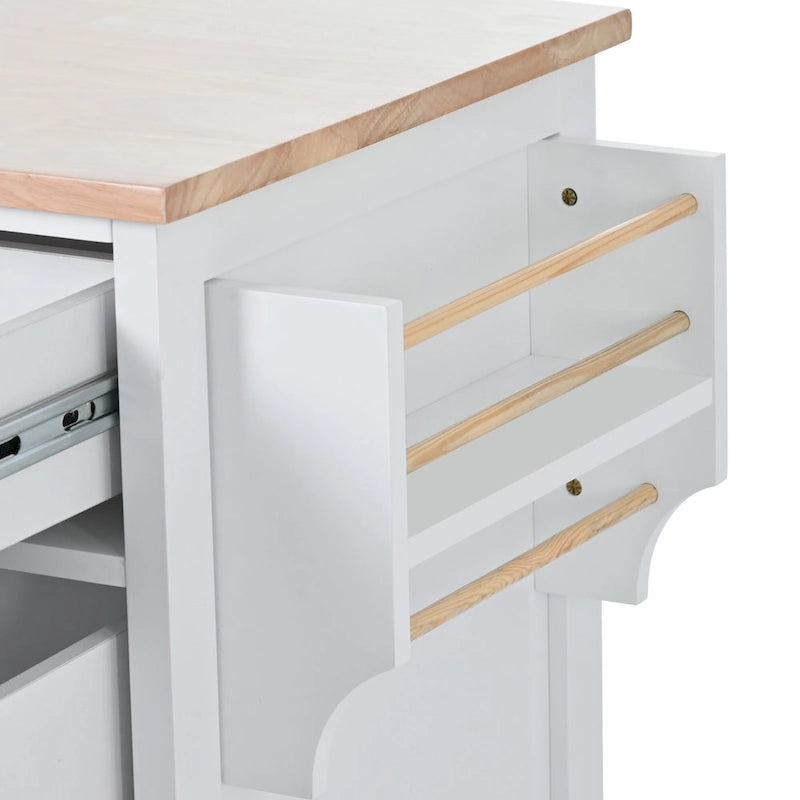 Carrello da Cucina con Piano in Legno e Ruote Bloccabili