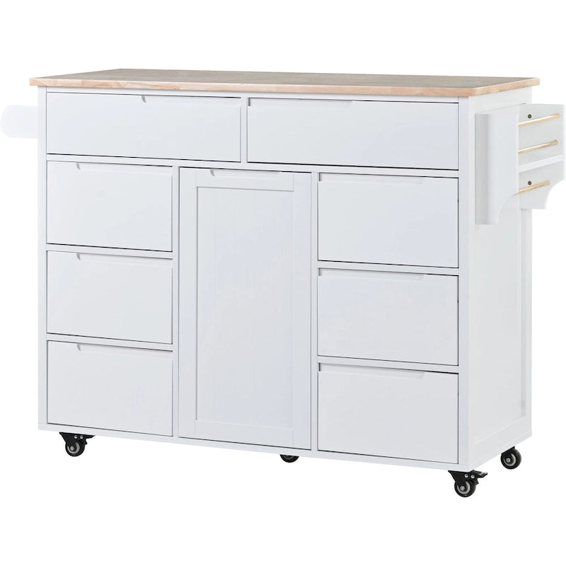 Carrello da Cucina con Piano in Legno e Ruote Bloccabili