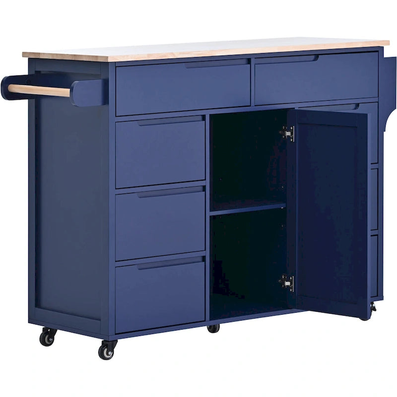 Carrello da Cucina con Piano in Legno e Ruote Bloccabili