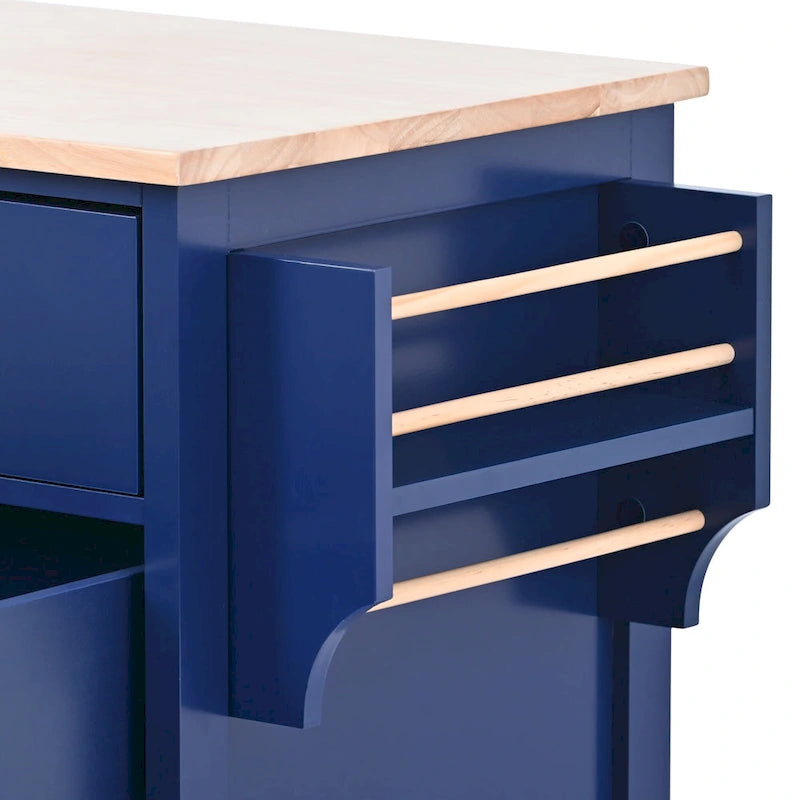 Carrello da Cucina con Piano in Legno e Ruote Bloccabili