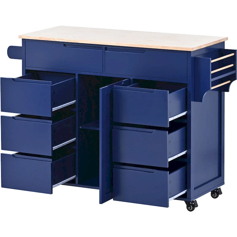 Carrello da Cucina con Piano in Legno e Ruote Bloccabili