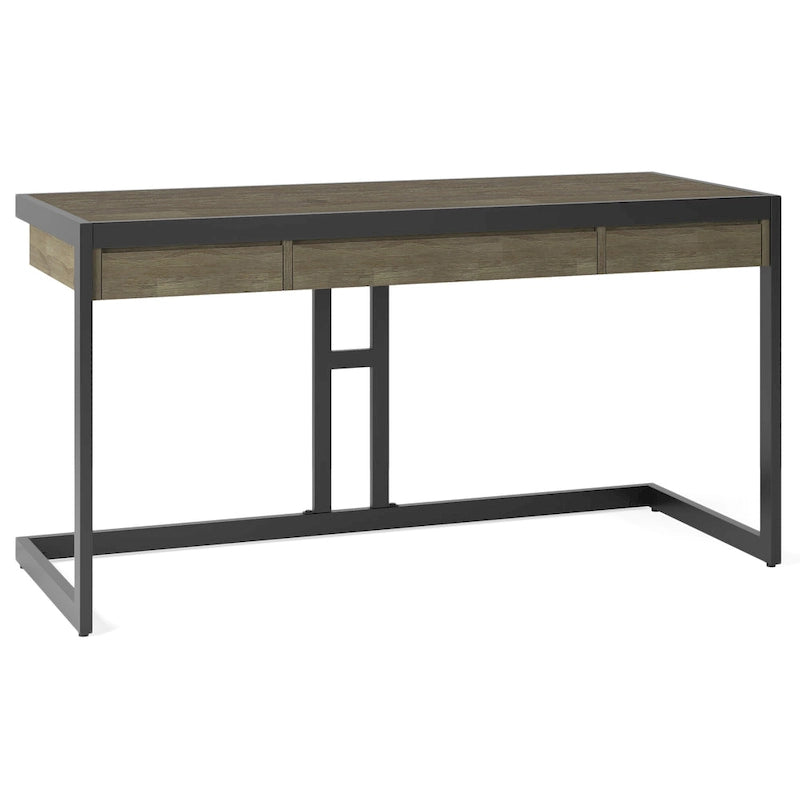 Scrivania da ufficio industriale in legno massello di acacia con ripiano estraibile per tastiera e cassetti
