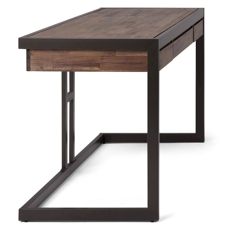Scrivania da ufficio industriale in legno massello di acacia con ripiano estraibile per tastiera e cassetti