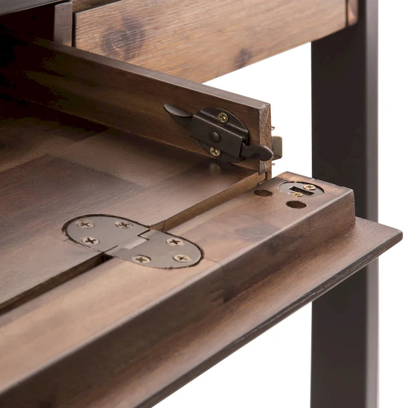 Scrivania da ufficio industriale in legno massello di acacia con ripiano estraibile per tastiera e cassetti