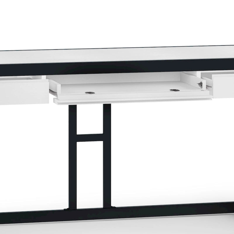 Scrivania da ufficio industriale in legno massello di acacia con ripiano estraibile per tastiera e cassetti
