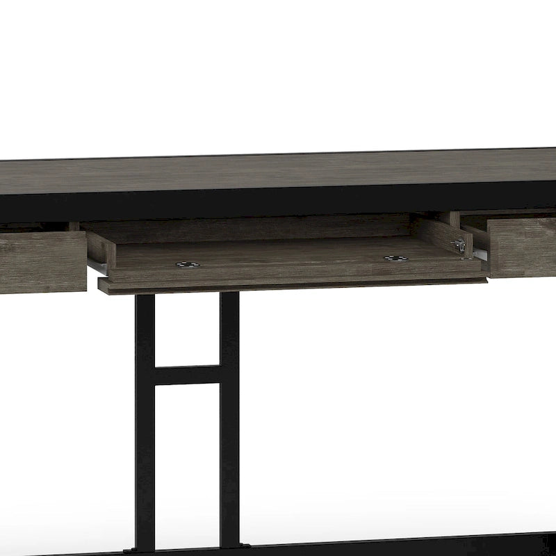 Scrivania da ufficio industriale in legno massello di acacia con ripiano estraibile per tastiera e cassetti