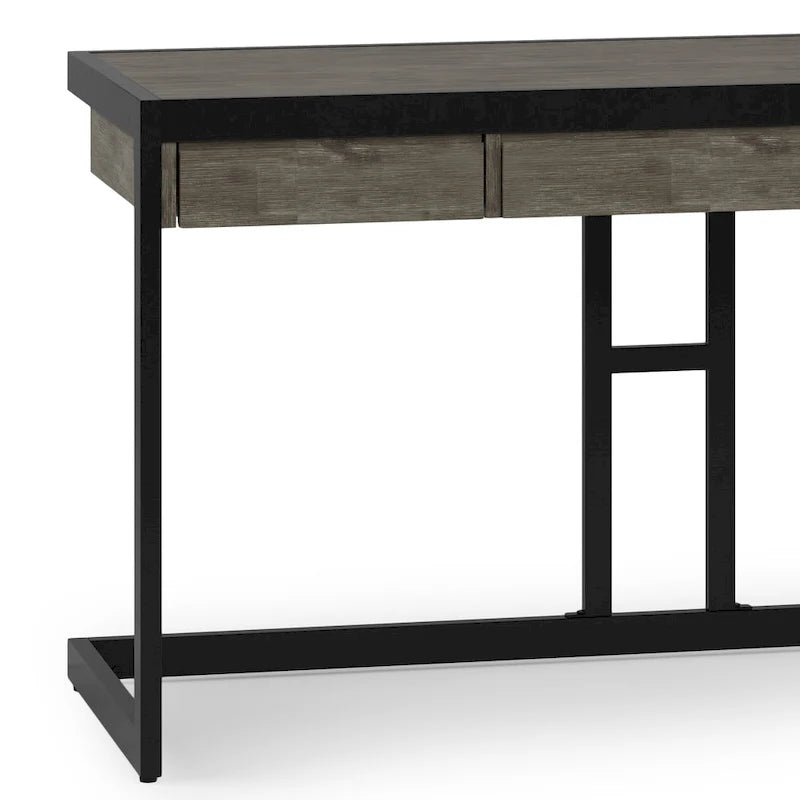 Scrivania da ufficio industriale in legno massello di acacia con ripiano estraibile per tastiera e cassetti