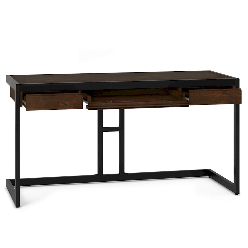 Scrivania da ufficio industriale in legno massello di acacia con ripiano estraibile per tastiera e cassetti