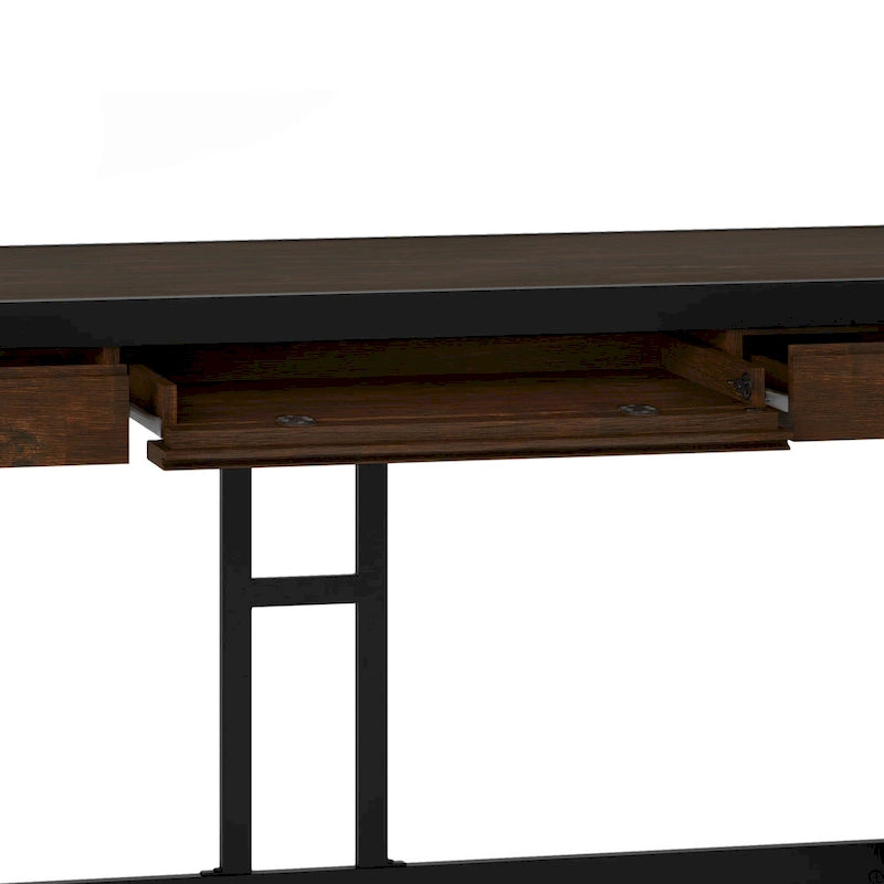Scrivania da ufficio industriale in legno massello di acacia con ripiano estraibile per tastiera e cassetti