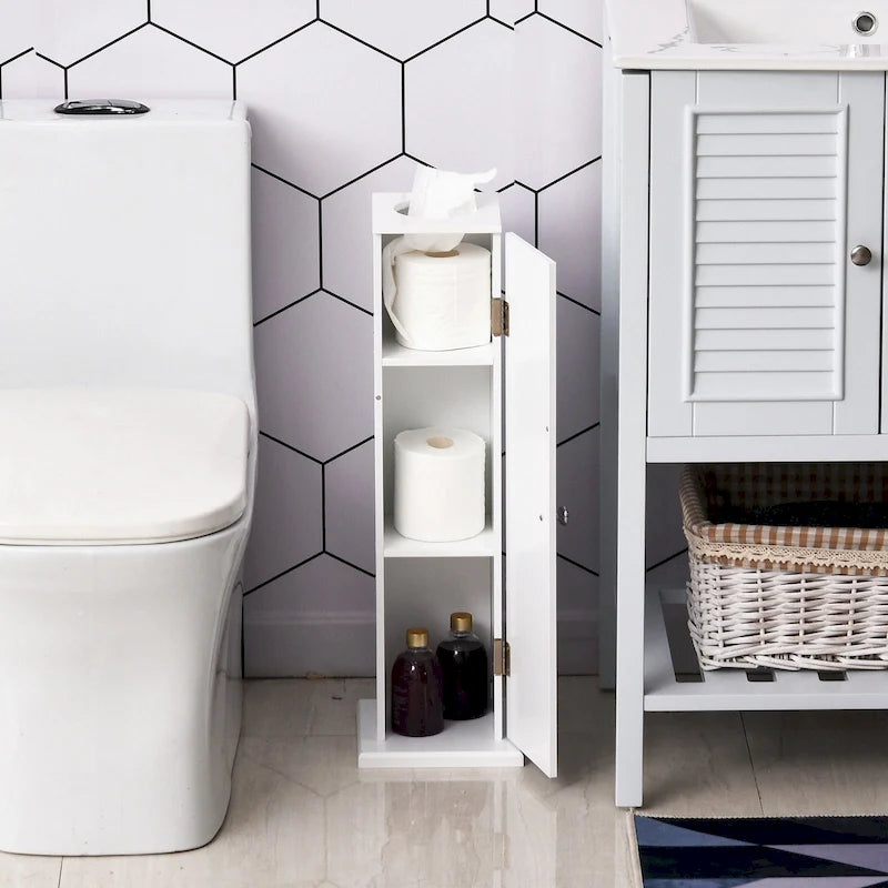 Mobiletto verticale bianco da bagno - 7.75"x7.75"x25.75"