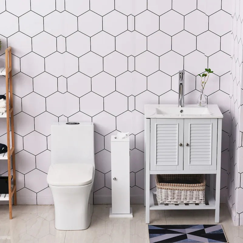 Mobiletto verticale bianco da bagno - 7.75"x7.75"x25.75"