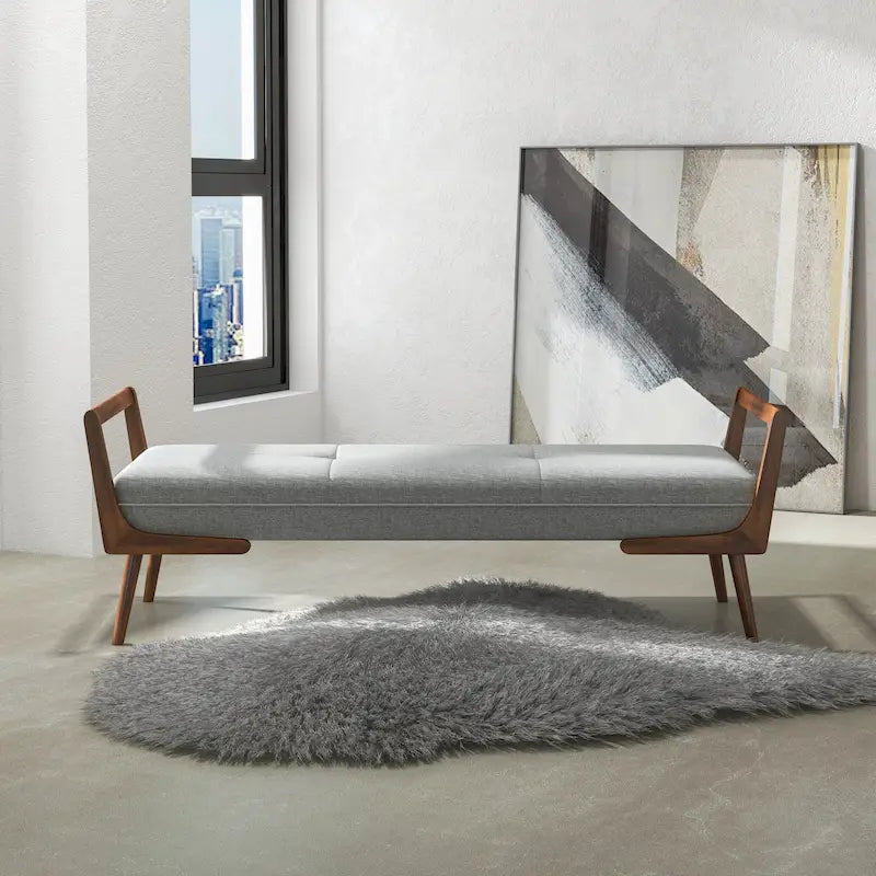 Panca imbottita in tessuto Mid-Century Modern