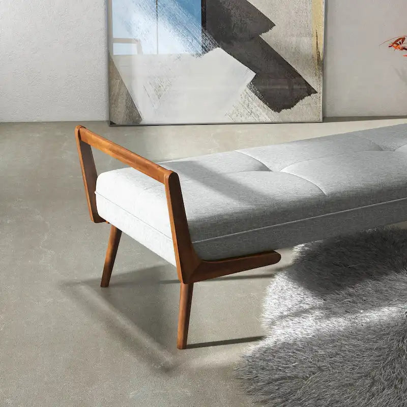 Panca imbottita in tessuto Mid-Century Modern