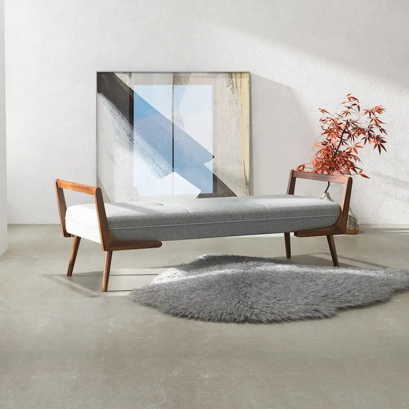 Panca imbottita in tessuto Mid-Century Modern